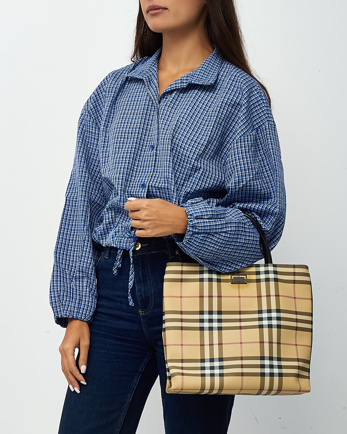 Burberry Vintage Beige Nova Check Coated Canvas Top Handle Tote Bag