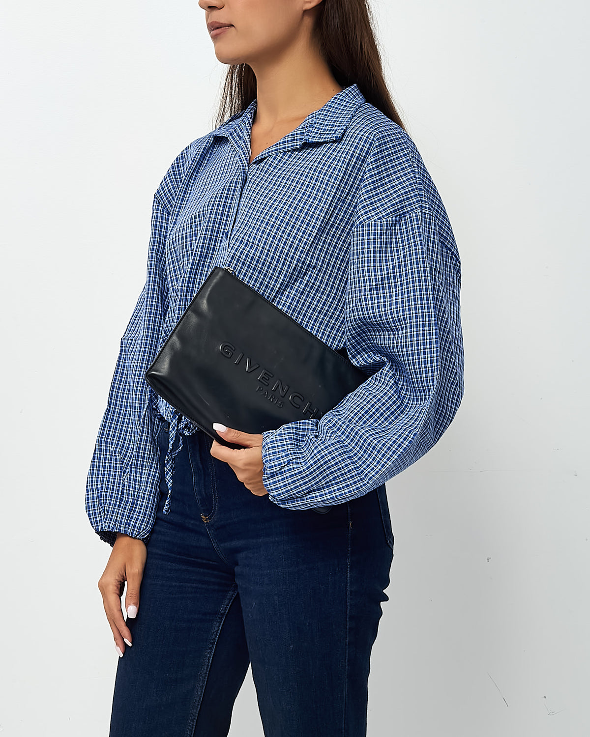 Givenchy Black Leather Logo Zip Pouch Clutch