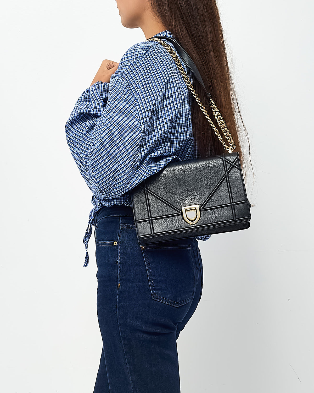 Dior Black Grained Calfskin Medium Diorama Flap Shoulder Bag