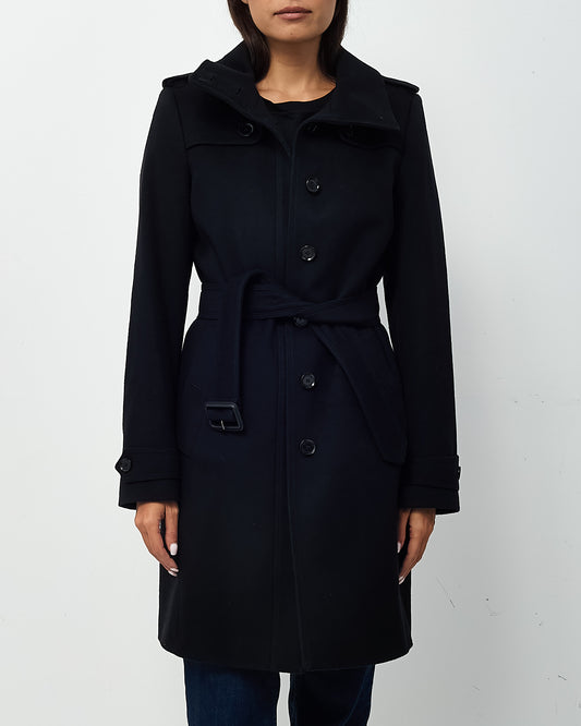 Burberry Black Wool and Cashmere Gibbsmoore Single Breasted Belted Full-Length Coat - US 6