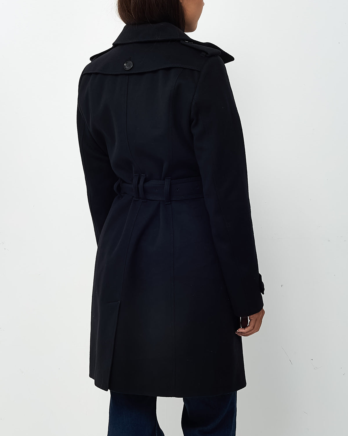 Burberry Black Wool and Cashmere Gibbsmoore Single Breasted Belted Full-Length Coat - US 6