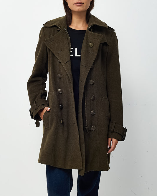 Burberry Dark Green Double-Breasted Wool/Cashmere Coat - US 10