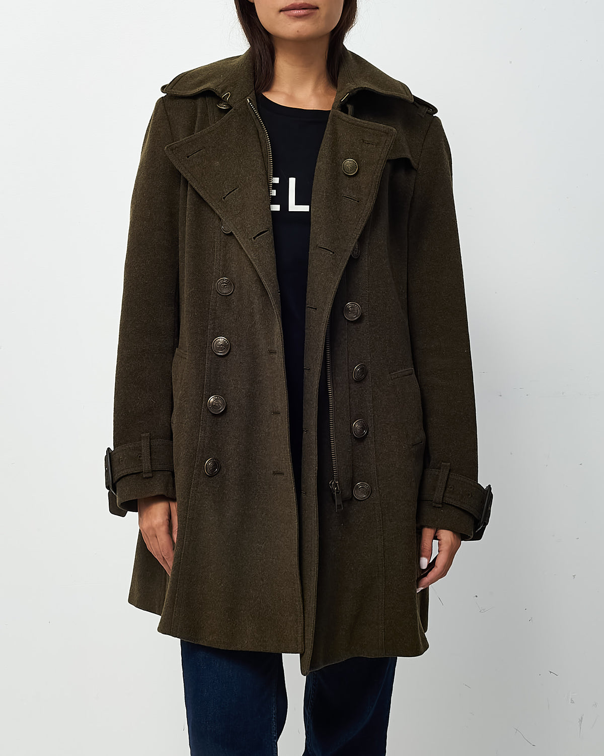 Burberry Dark Green Double-Breasted Wool/Cashmere Coat - US 10