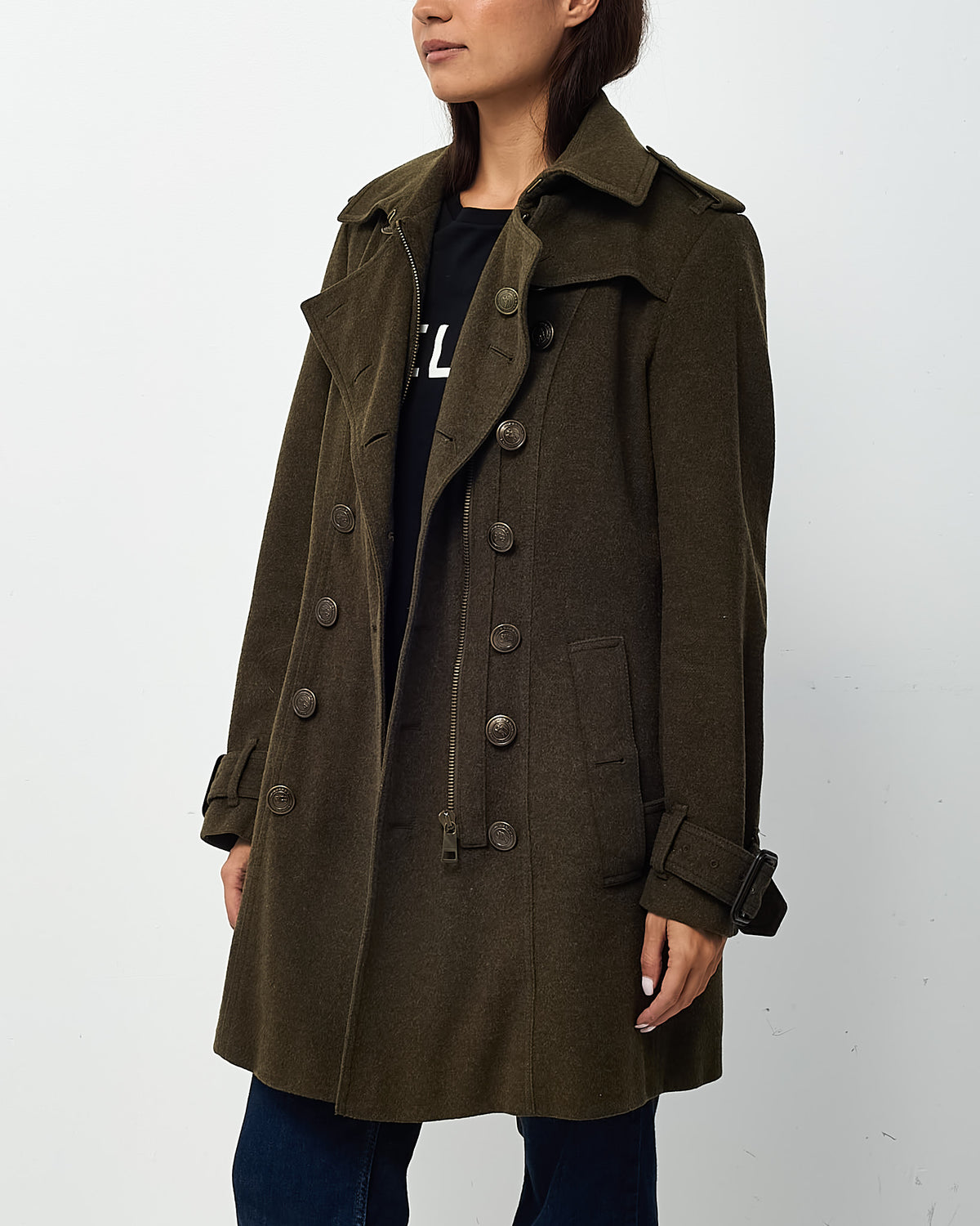 Burberry Dark Green Double-Breasted Wool/Cashmere Coat - US 10