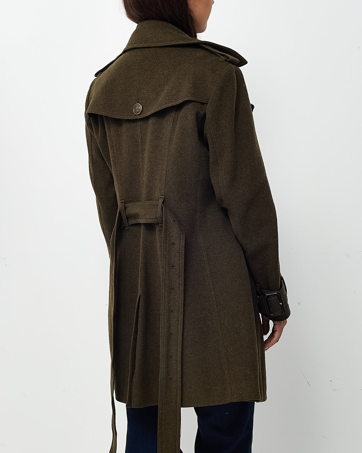Burberry Dark Green Double-Breasted Wool/Cashmere Coat - US 10