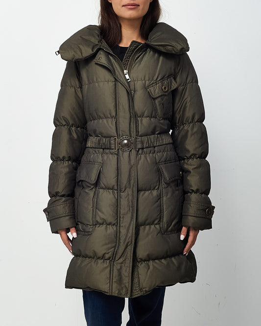 Burberry Dark Olive Green Quilted Down Mid-Length Puffer Jacket - XL