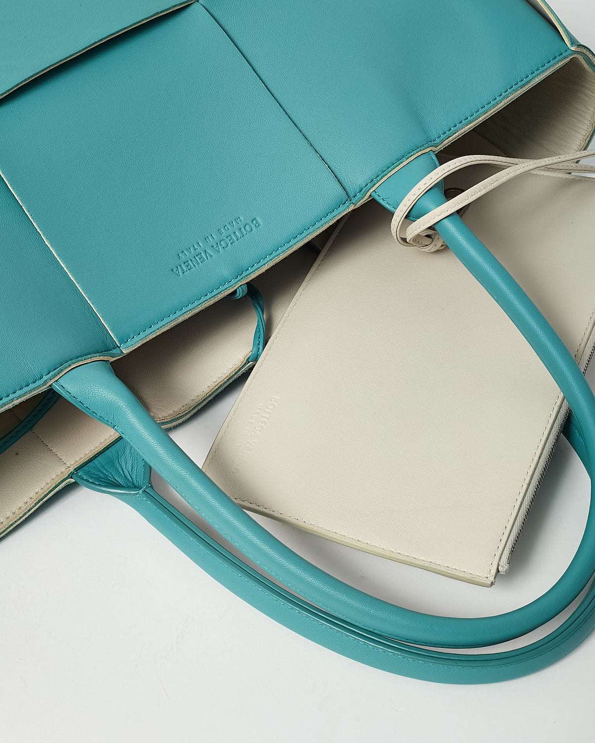 Bottega Veneta Blue Maxi Intrecciato Leather Medium Arco Tote
