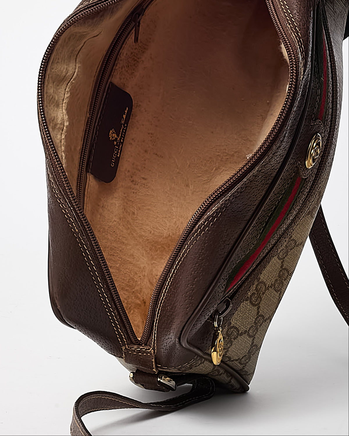Gucci Vintage Beige and Brown GG Supreme Monogram Canvas Sherry Line Crossbody Camera Bag