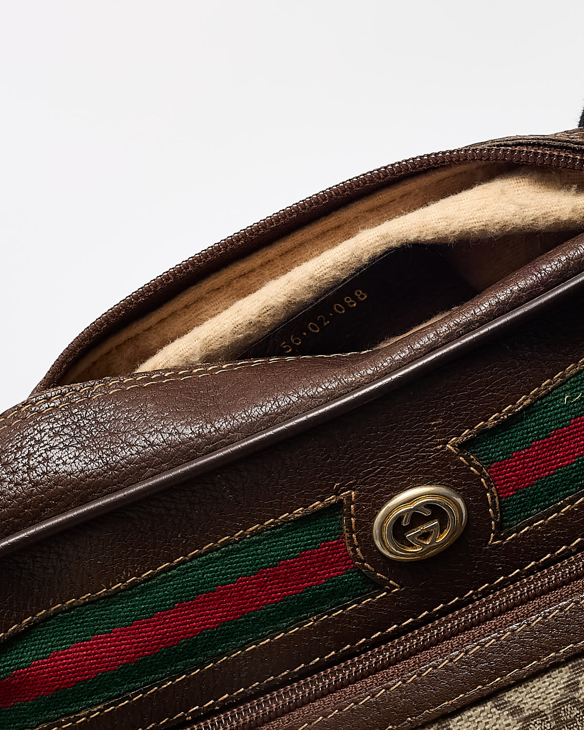 Gucci Vintage Beige and Brown GG Supreme Monogram Canvas Sherry Line Crossbody Camera Bag