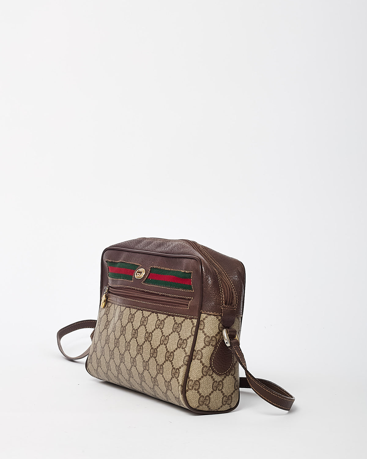 Gucci Vintage Beige and Brown GG Supreme Monogram Canvas Sherry Line Crossbody Camera Bag
