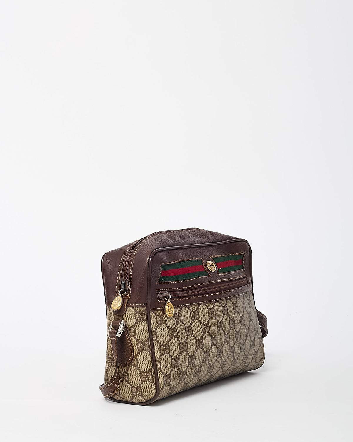 Gucci Vintage Beige and Brown GG Supreme Monogram Canvas Sherry Line Crossbody Camera Bag