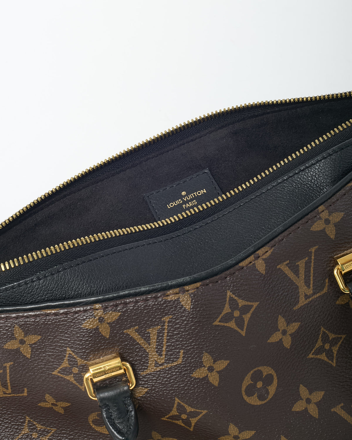 Louis Vuitton Black Leather and Monogram Canvas Pallas MM Bag with Strap