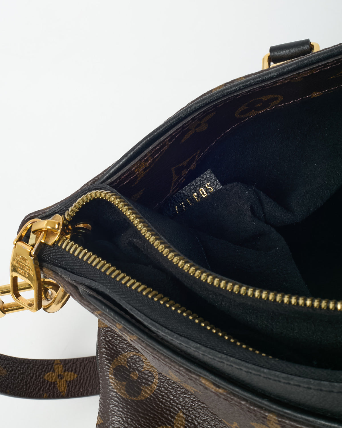 Louis Vuitton Black Leather and Monogram Canvas Pallas MM Bag with Strap