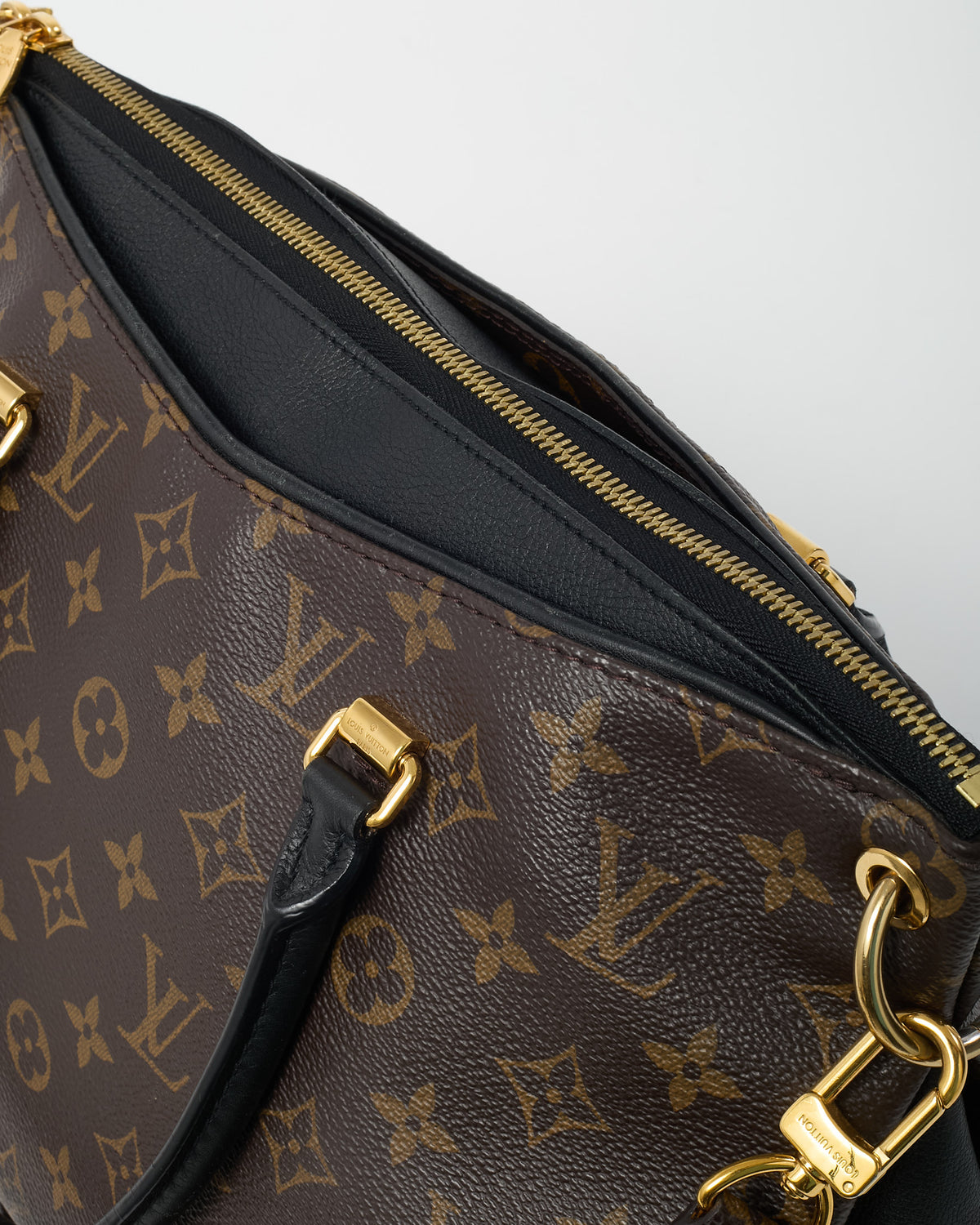 Louis Vuitton Black Leather and Monogram Canvas Pallas MM Bag with Strap