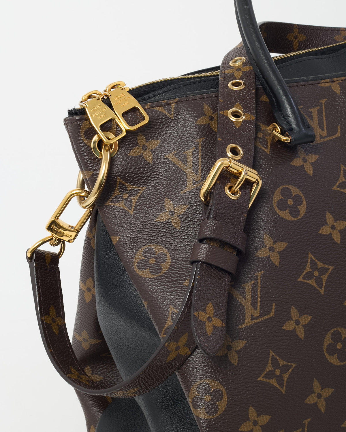 Louis Vuitton Black Leather and Monogram Canvas Pallas MM Bag with Strap