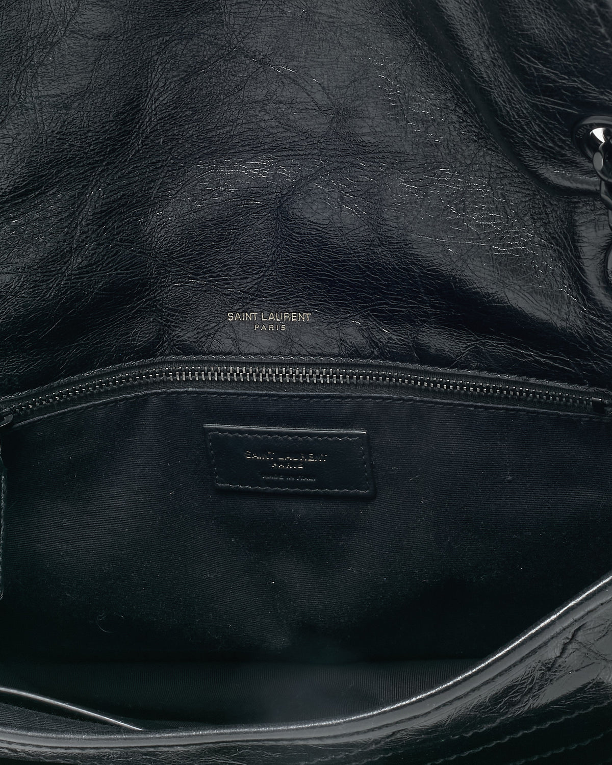 Saint Laurent Black Crinkle Vintage Calf Leather Medium Nikki Bag