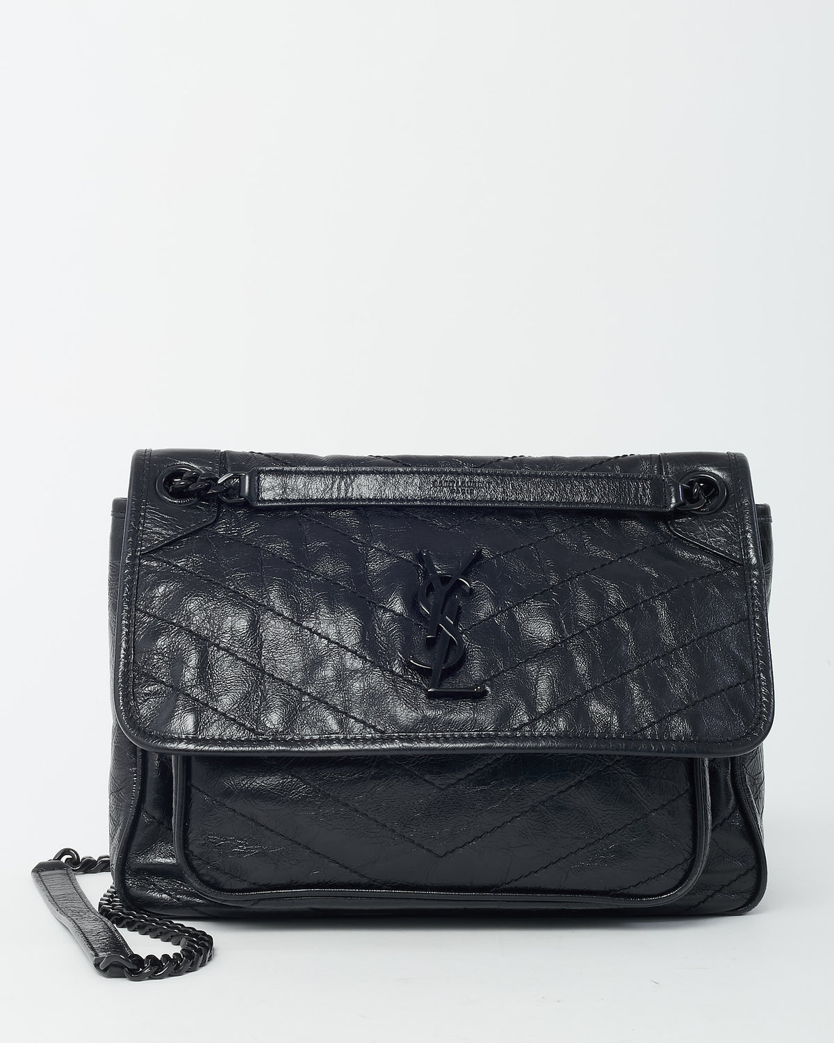 Saint Laurent Black Crinkle Vintage Calf Leather Medium Nikki Bag
