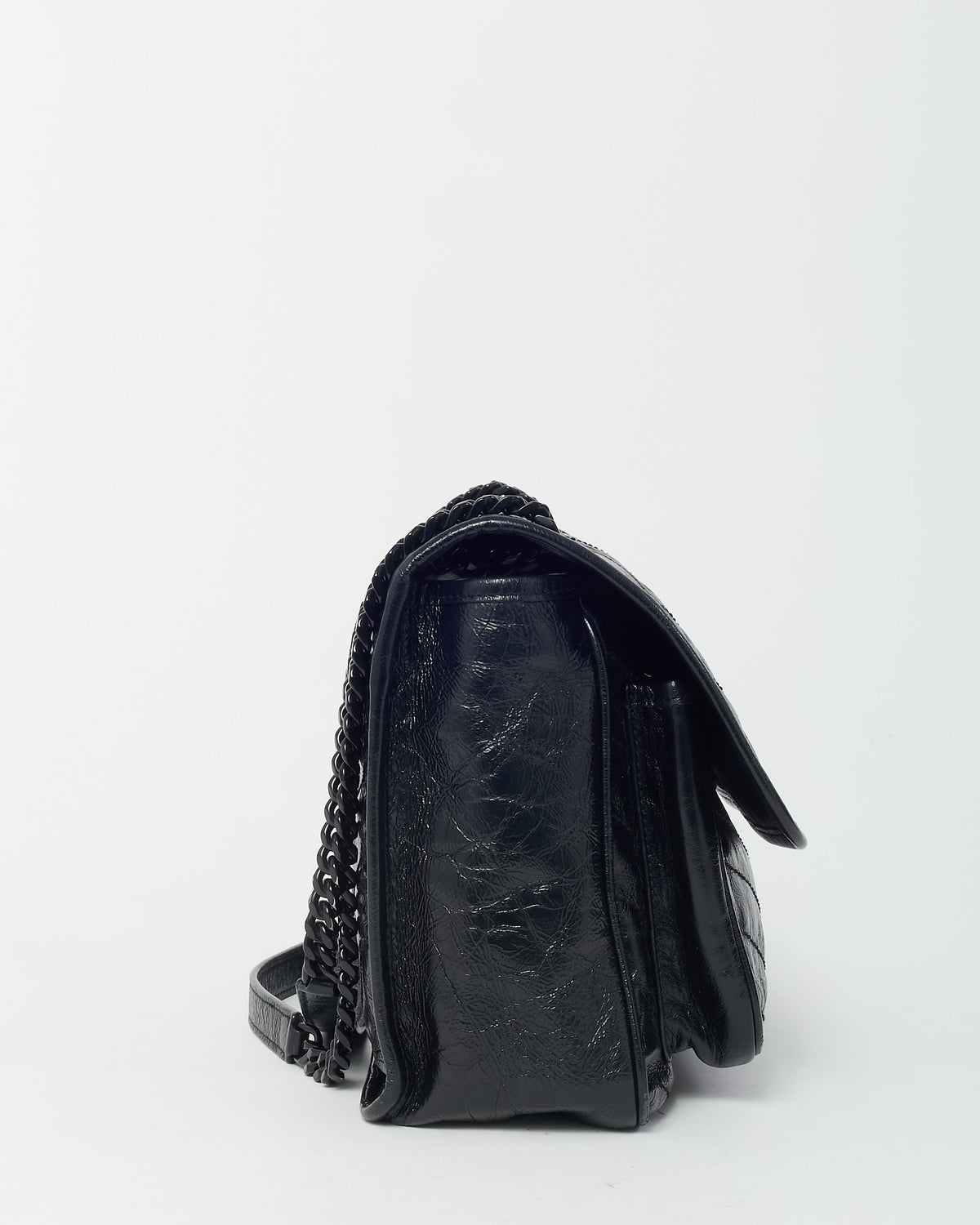 Saint Laurent Black Crinkle Vintage Calf Leather Medium Nikki Bag