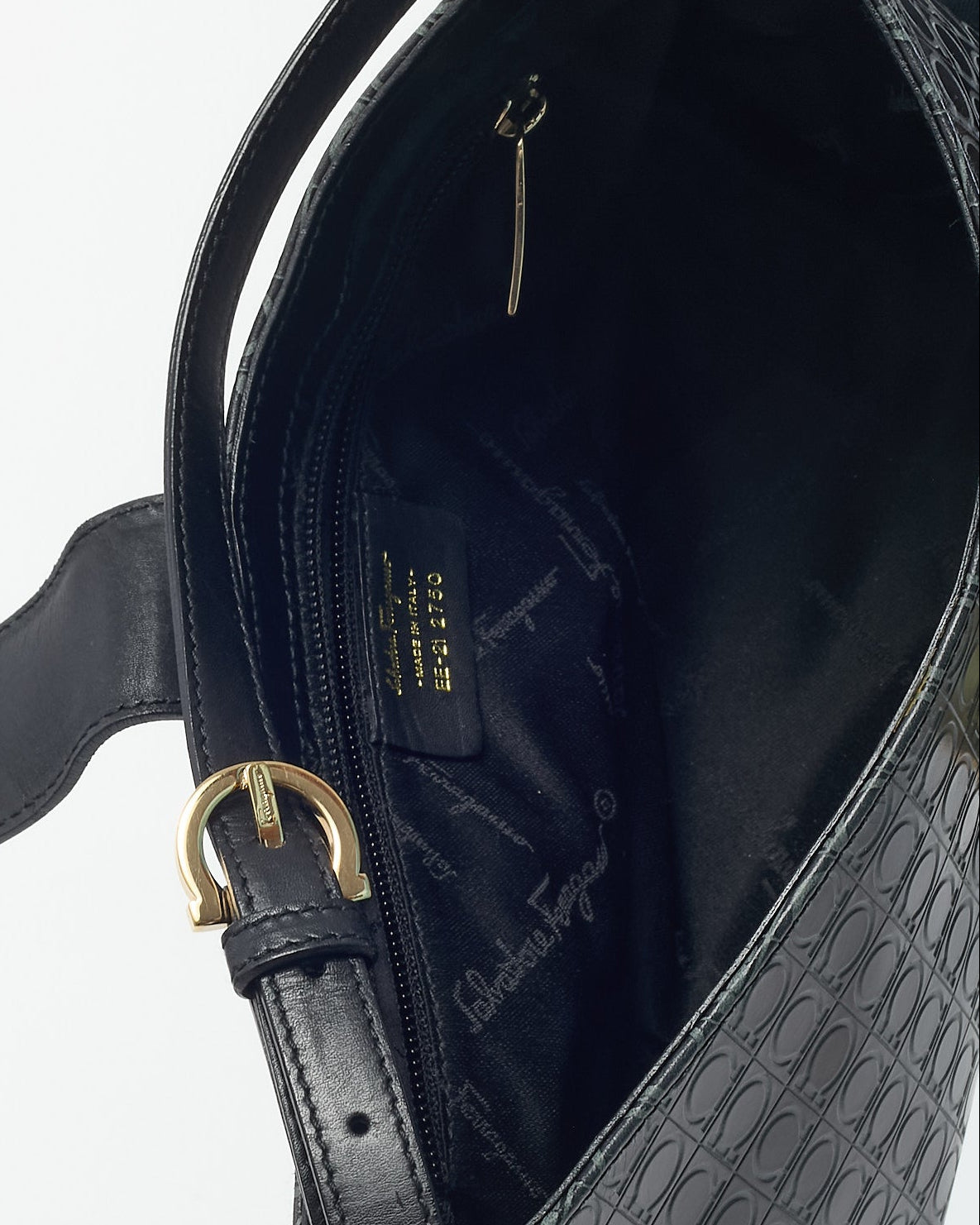 Salvatore Ferragamo Black Gancini Embossed Leather Shoulder Bag