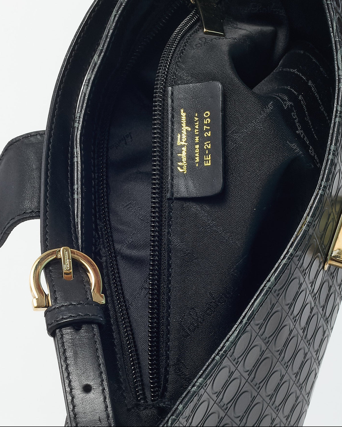 Salvatore Ferragamo Black Gancini Embossed Leather Shoulder Bag