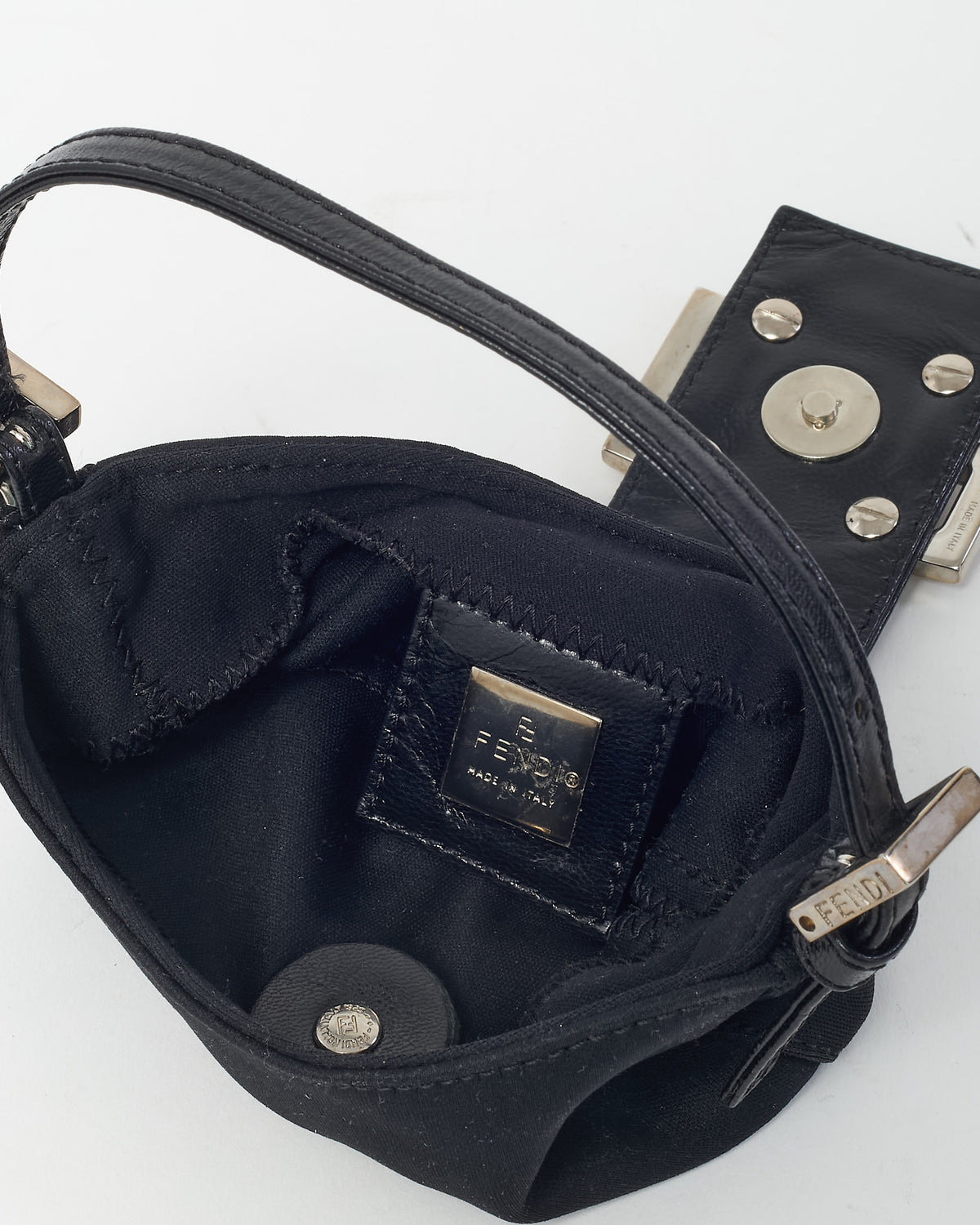 Fendi Vintage Satin SHW FF Logo Mini Half Moon Baguette