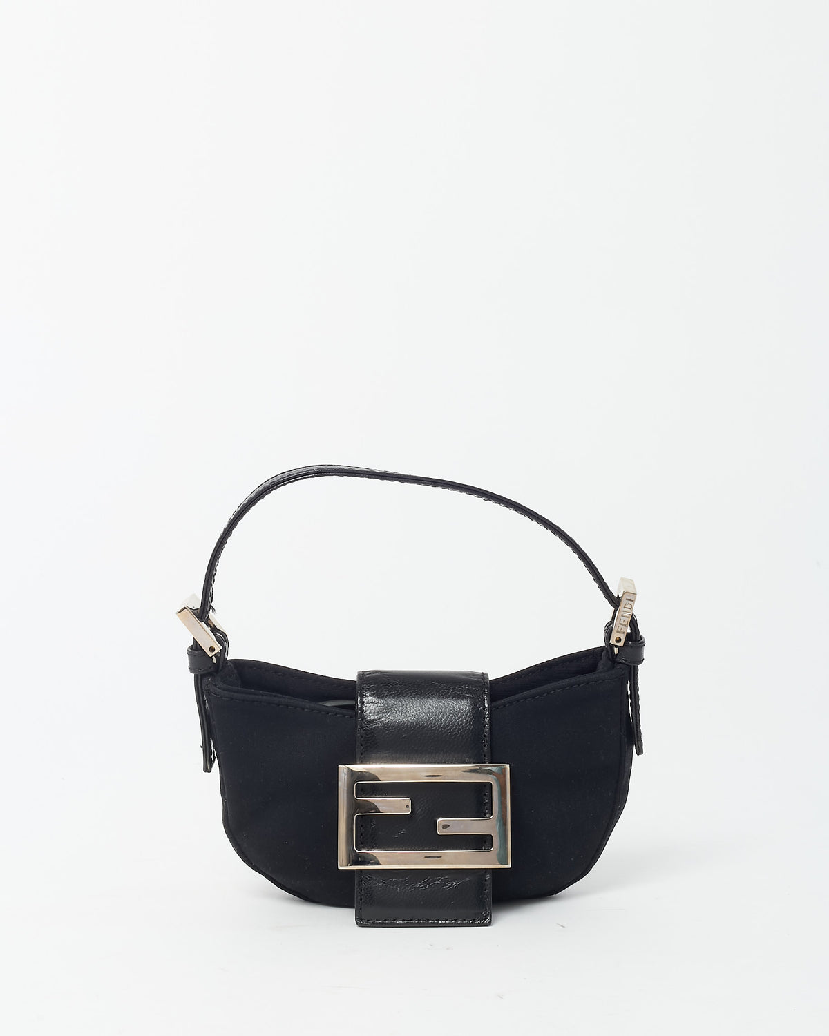 Fendi Vintage Satin SHW FF Logo Mini Half Moon Baguette