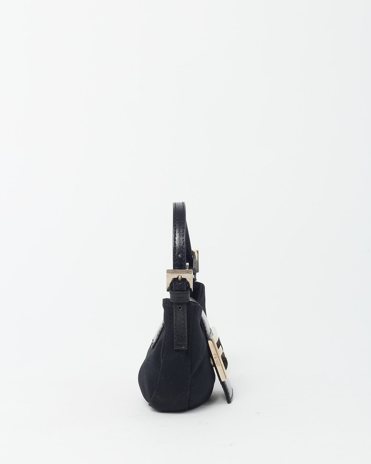 Fendi Vintage Satin SHW FF Logo Mini Half Moon Baguette