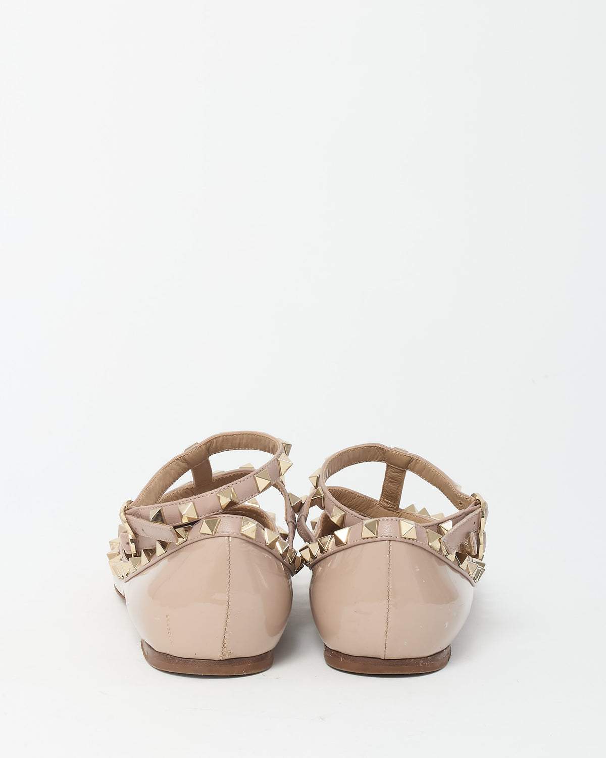 Valentino Beige Patent Leather Rockstud Gladiator Flats - 37.5