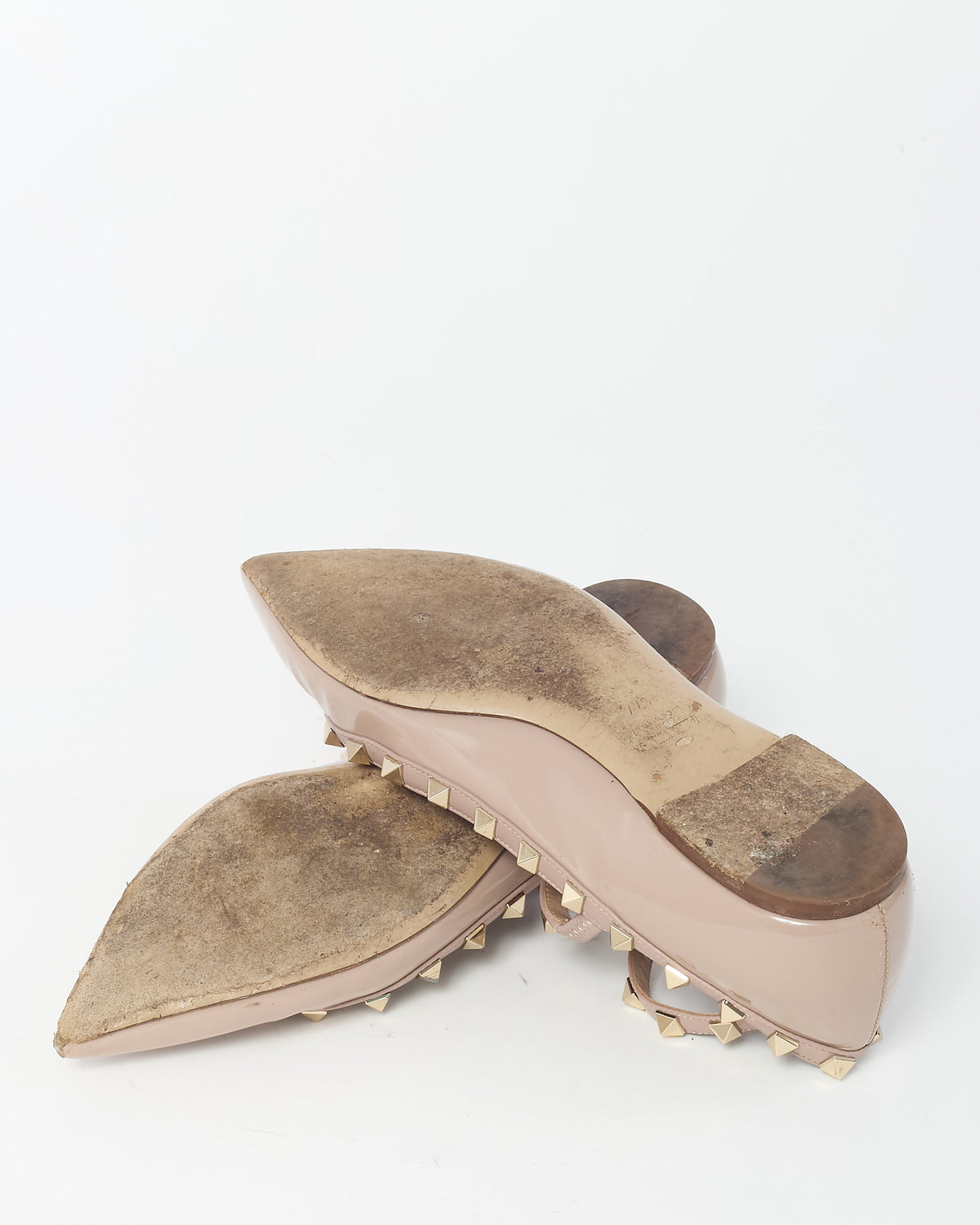 Valentino Beige Patent Leather Rockstud Gladiator Flats - 37.5