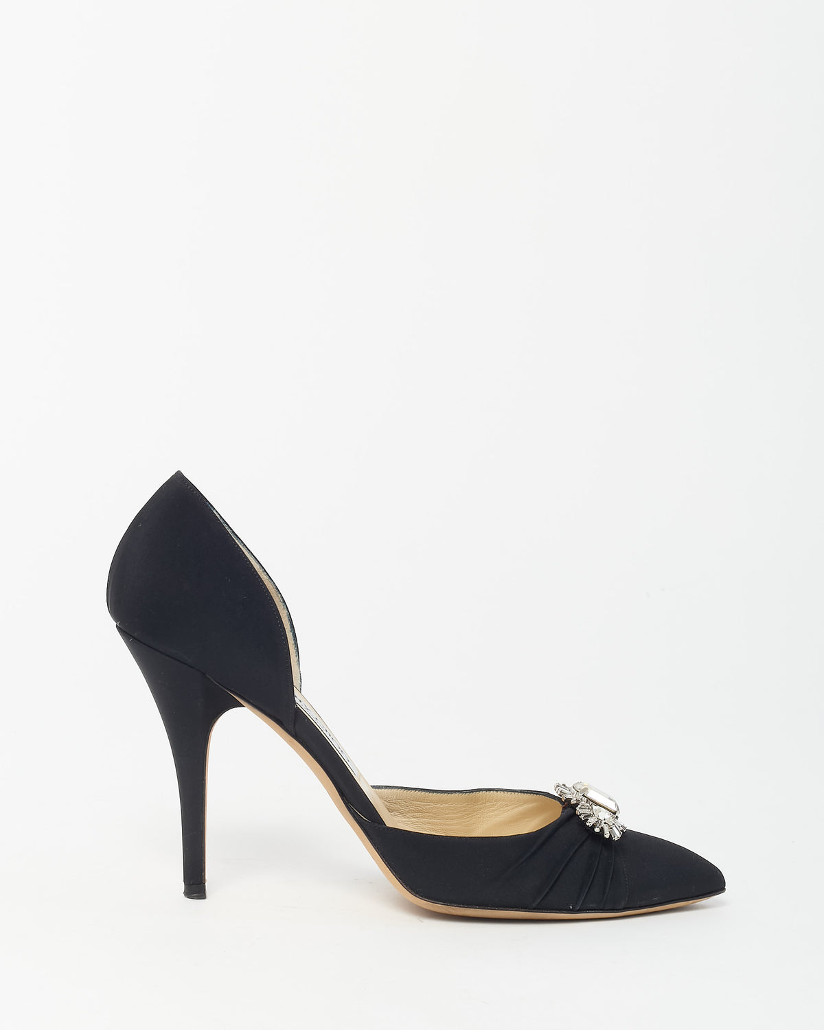 Jimmy Choo Black Satin Crystal Jewel Embellishments D'Orsay Pumps - 40