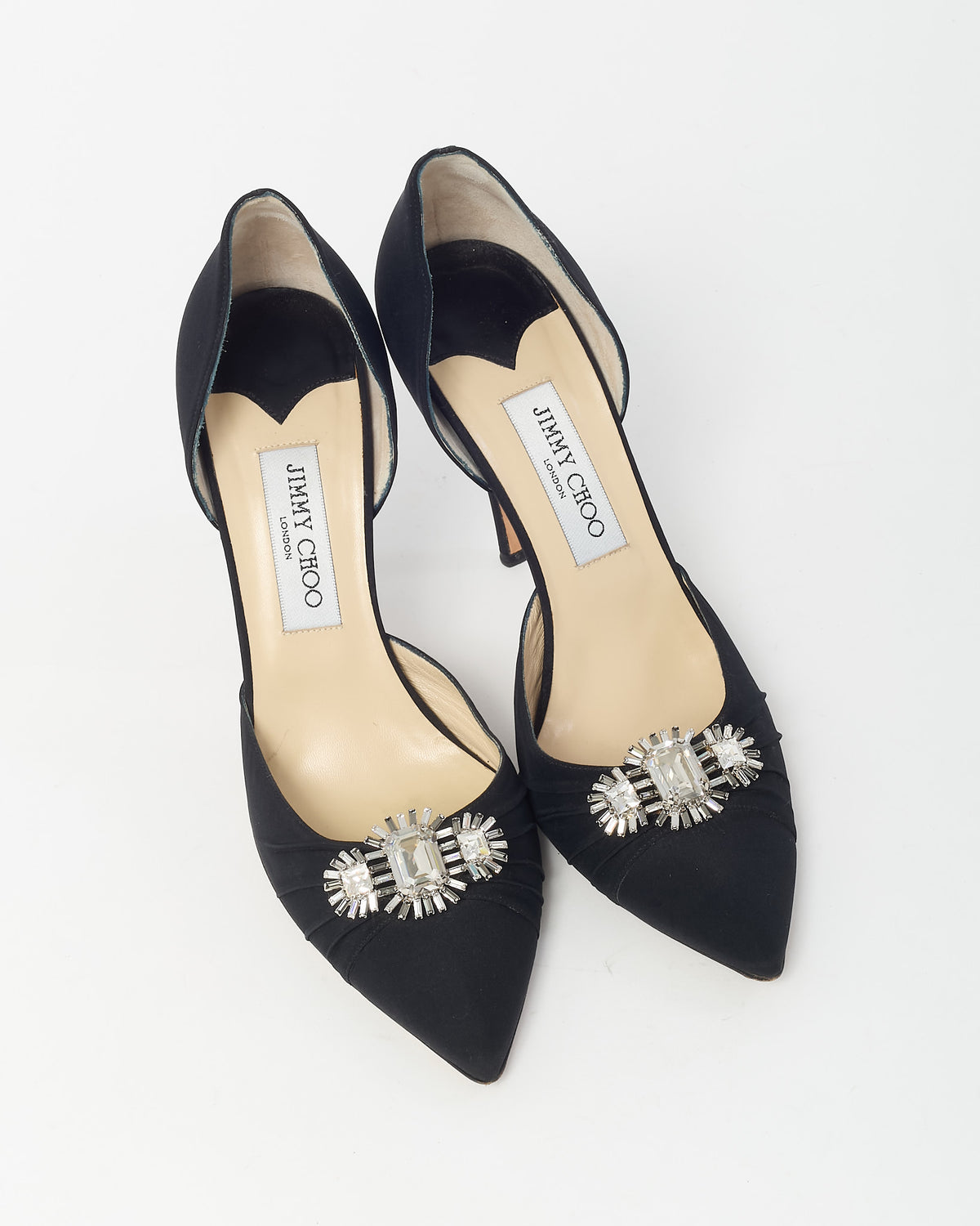 Jimmy Choo Black Satin Crystal Jewel Embellishments D'Orsay Pumps - 40