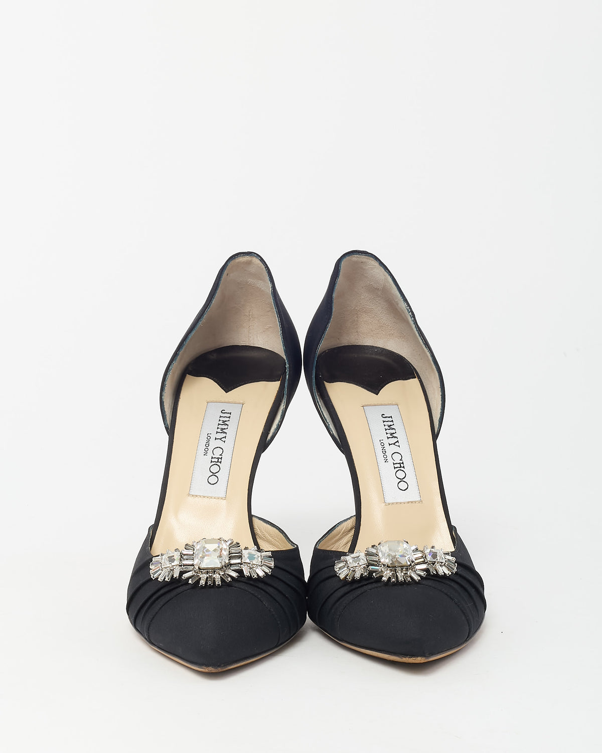Jimmy Choo Black Satin Crystal Jewel Embellishments D'Orsay Pumps - 40