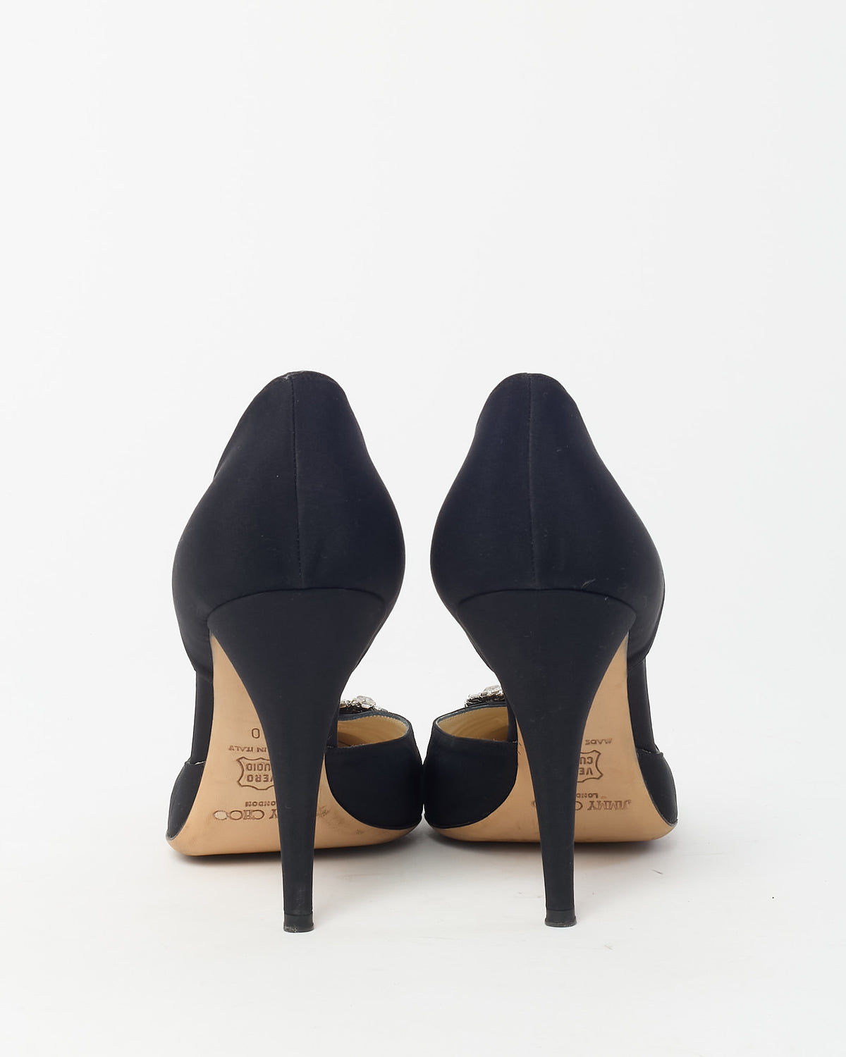 Jimmy Choo Black Satin Crystal Jewel Embellishments D'Orsay Pumps - 40