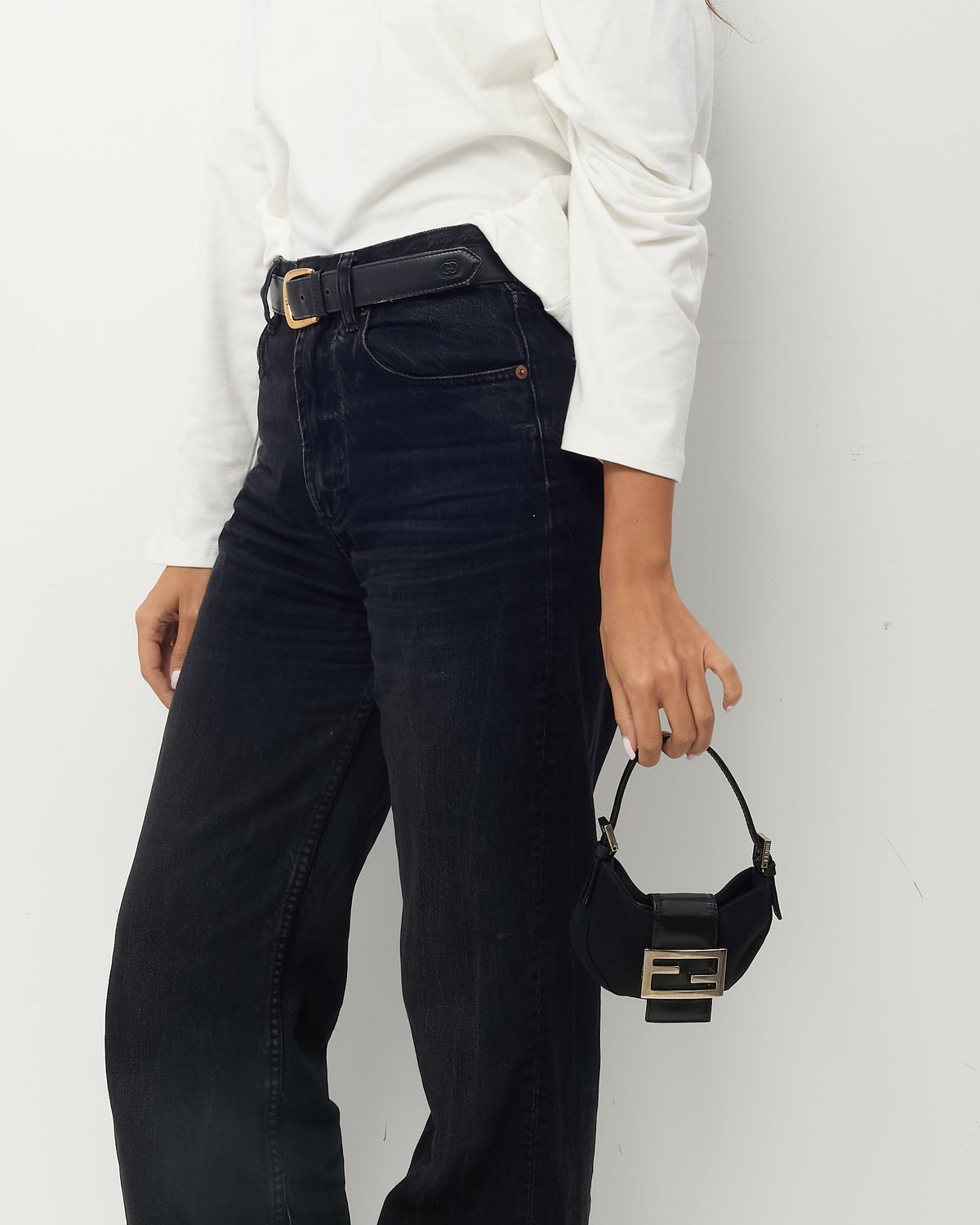 Fendi Vintage Satin SHW FF Logo Mini Half Moon Baguette