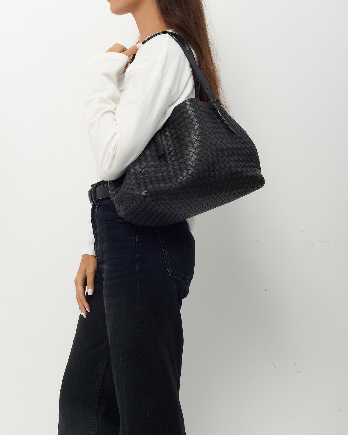 Bottega Veneta Black Intrecciato Leather Shoulder Bag