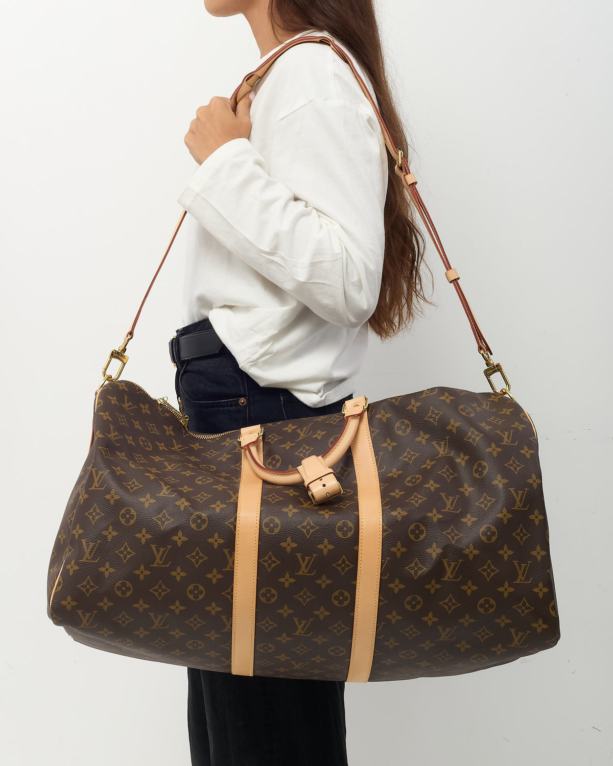 Louis Vuitton Monogram Coated Canvas Keepall Bandoulière 55 Bag