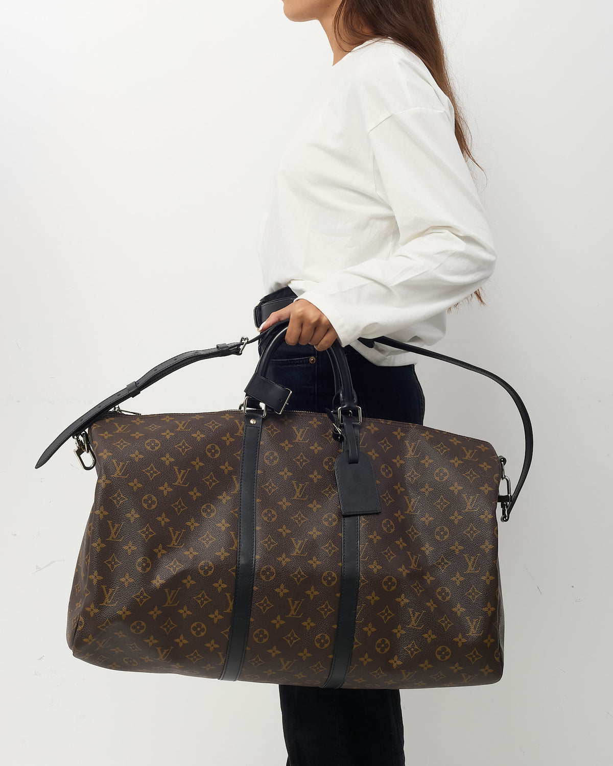 Louis Vuitton Monogram Macassar Coated Canvas Keepall Bandoulière 55 Bag