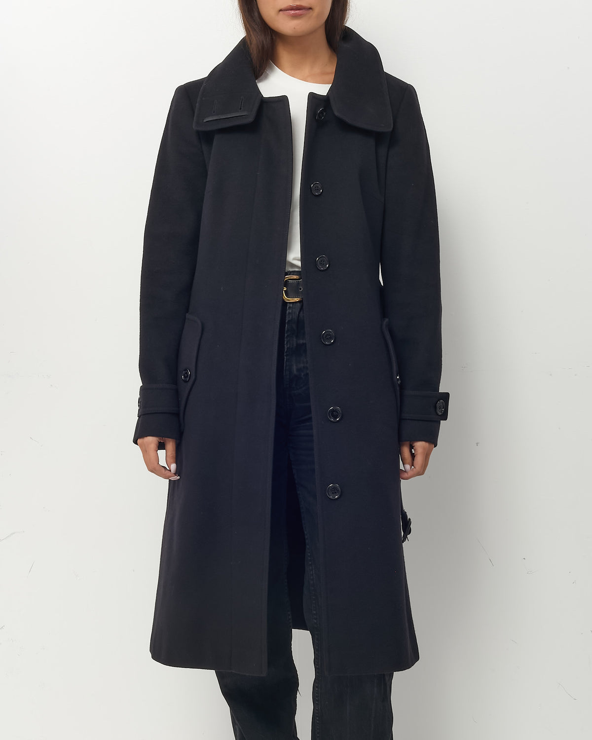 Burberry Black Wool/Cashmere Baswick Belted Long Coat - US 8