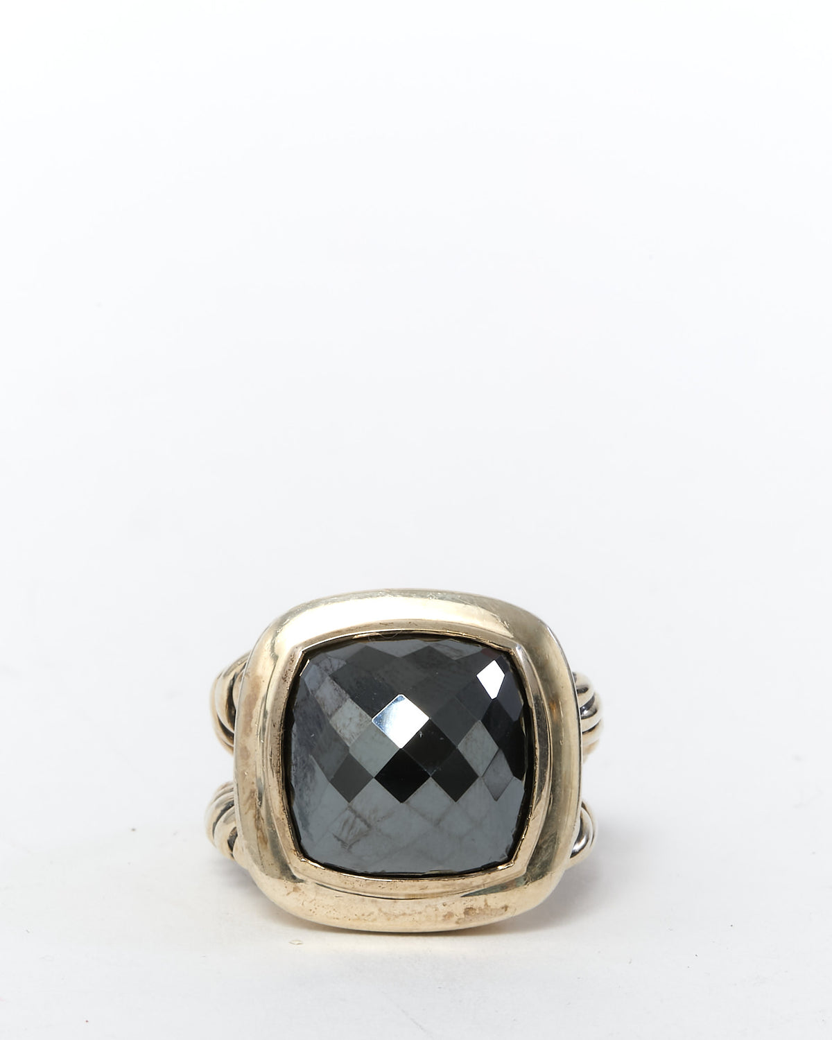 David Yurman Sterling Silver Hematine Stone 17mm Albion Ring - 6