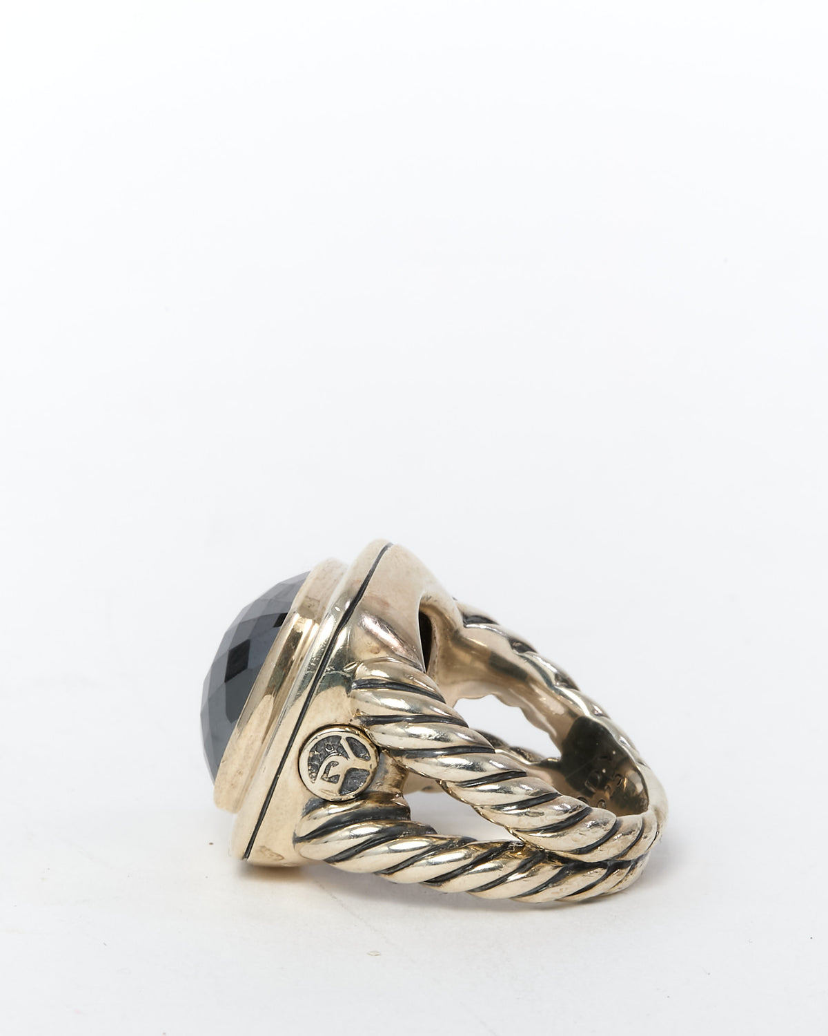 David Yurman Sterling Silver Hematine Stone 17mm Albion Ring - 6