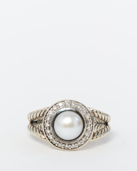 David Yurman Sterling Silver Pearl and Diamond Petite Cerise Ring - 6.5