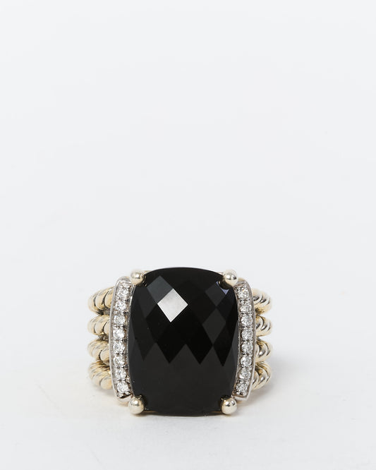 David Yurman Sterling Silver Black Onyx and Diamond Wheaton Ring - 6