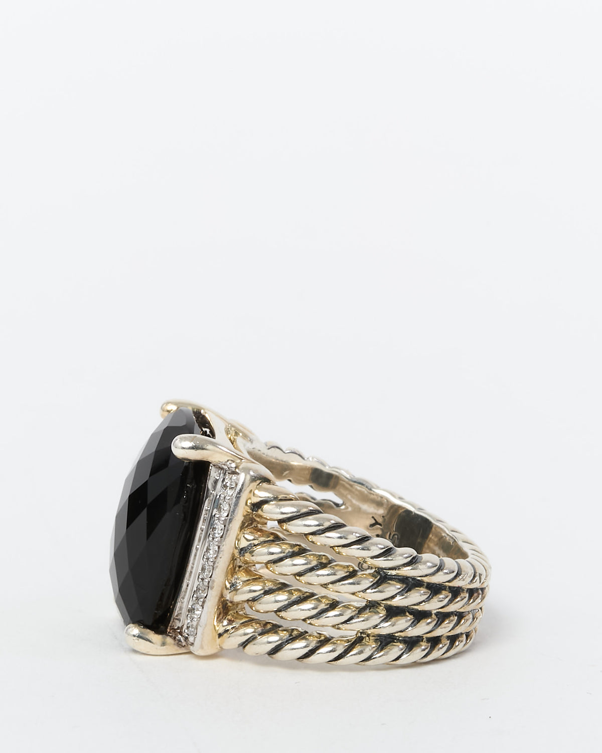 David Yurman Sterling Silver Black Onyx and Diamond Wheaton Ring - 6