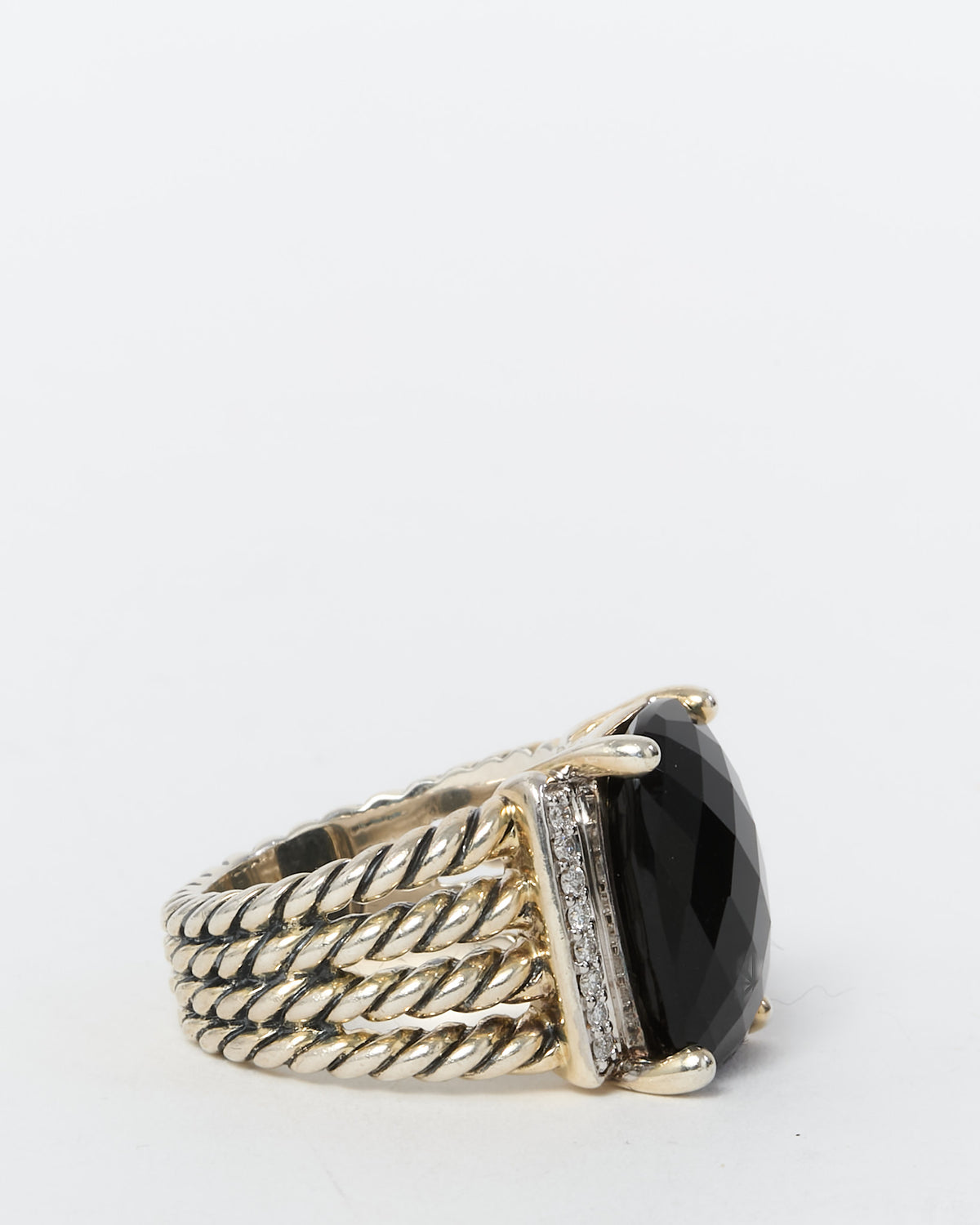 David Yurman Sterling Silver Black Onyx and Diamond Wheaton Ring - 6