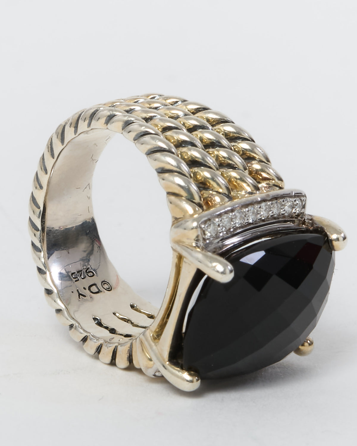 David Yurman Sterling Silver Black Onyx and Diamond Wheaton Ring - 6