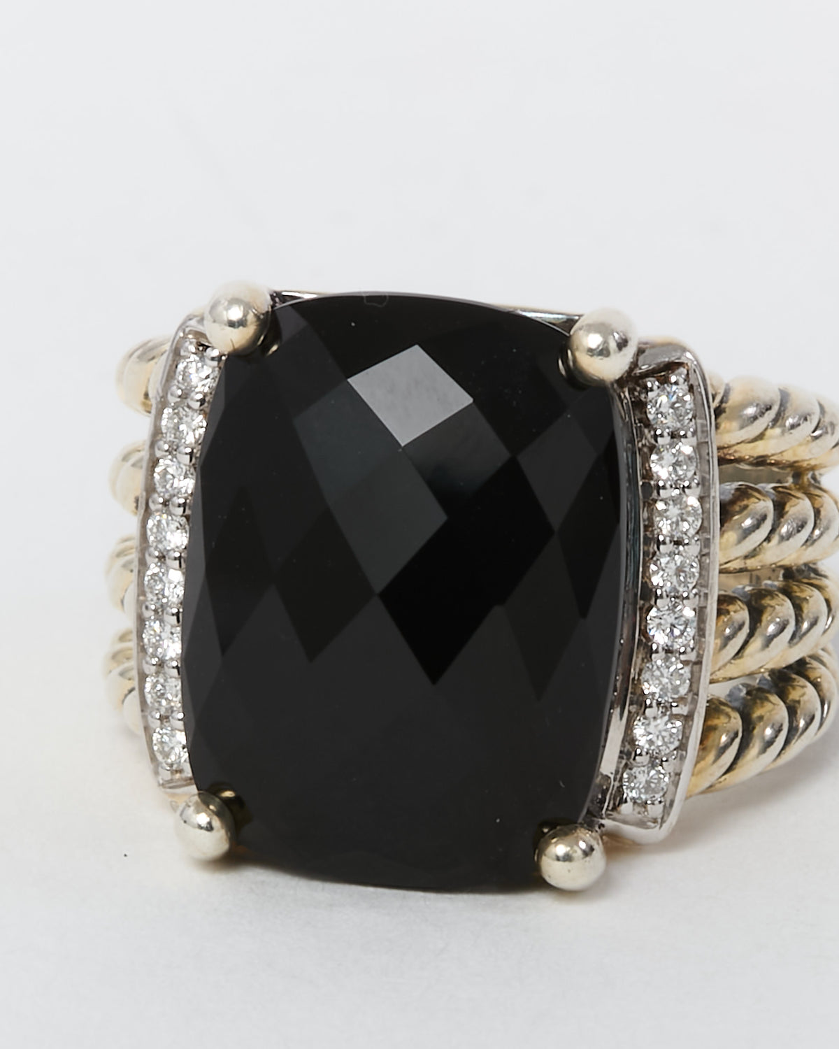David Yurman Sterling Silver Black Onyx and Diamond Wheaton Ring - 6