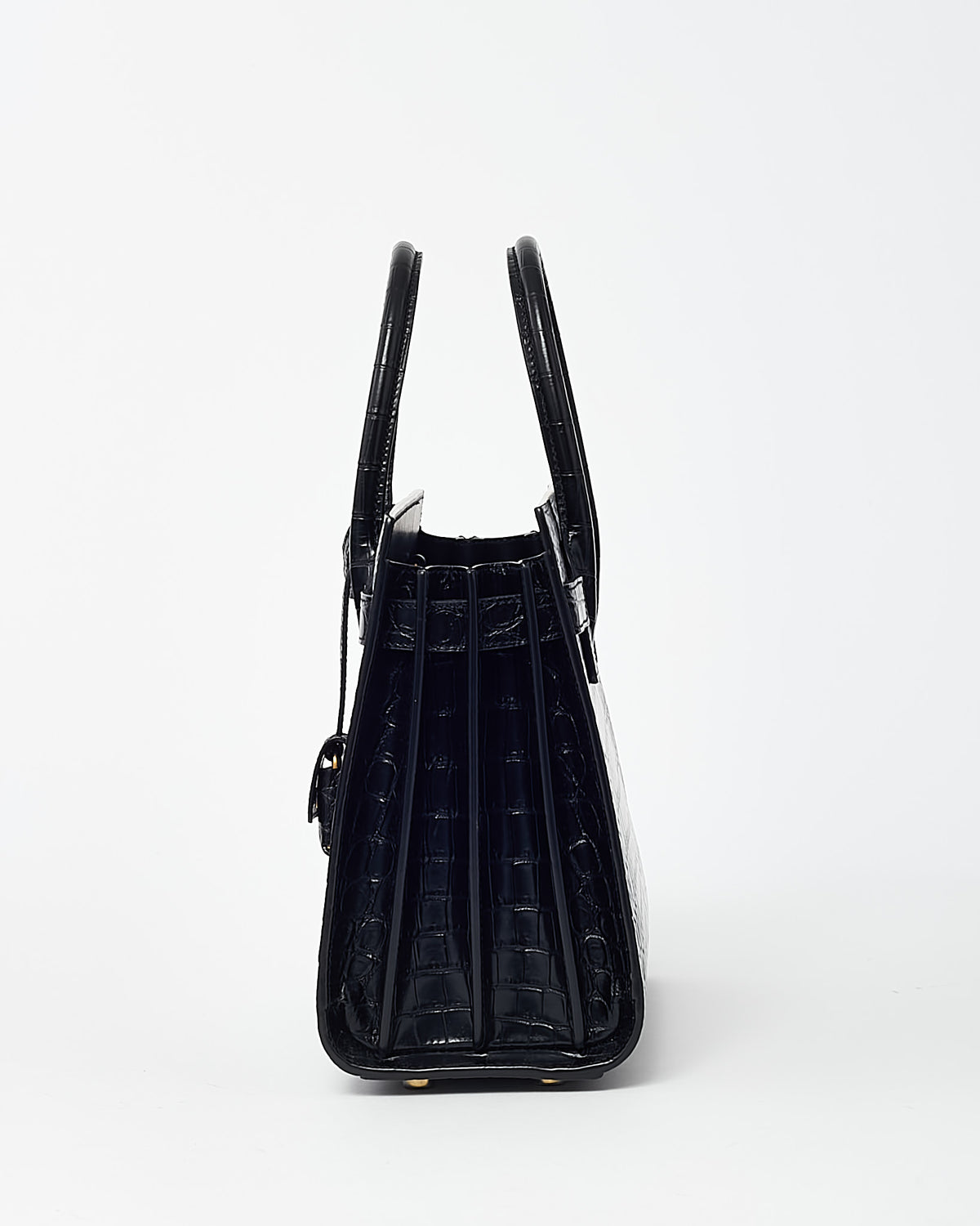 Saint Laurent Black Shiny Croc Embossed Leather Baby Sac De Jour Bag with Strap