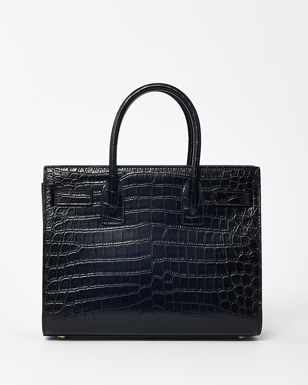Saint Laurent Black Shiny Croc Embossed Leather Baby Sac De Jour Bag with Strap