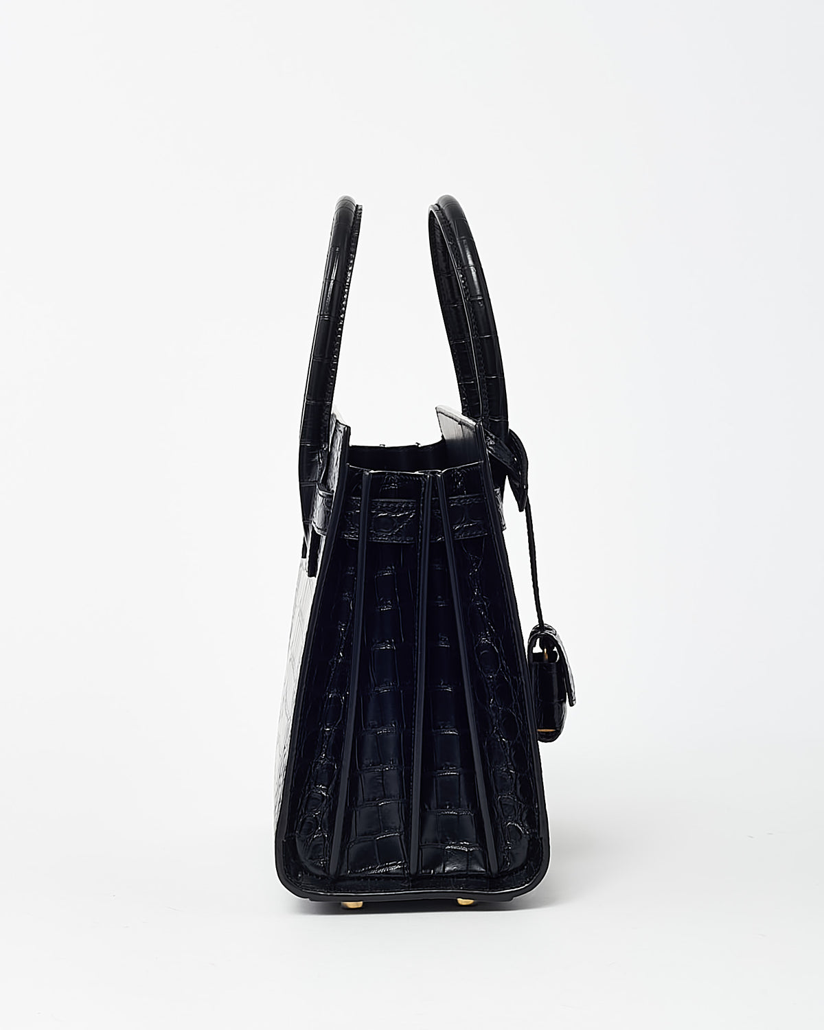 Saint Laurent Black Shiny Croc Embossed Leather Baby Sac De Jour Bag with Strap