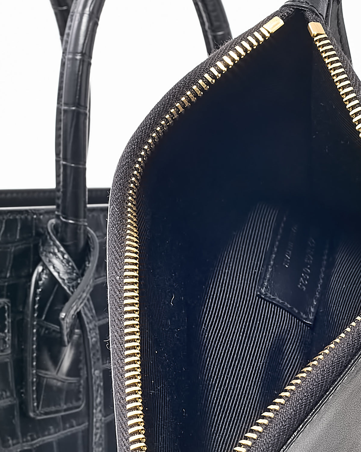 Saint Laurent Black Shiny Croc Embossed Leather Baby Sac De Jour Bag with Strap